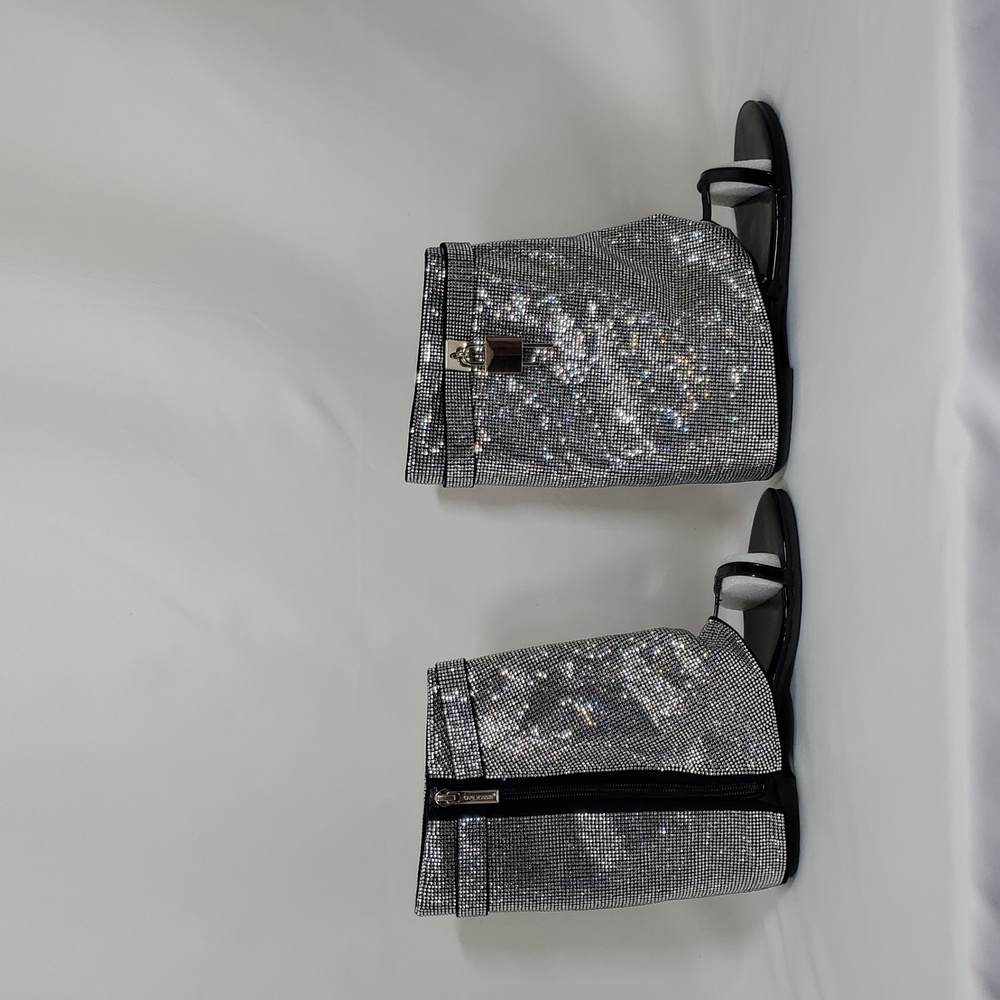 CAPE ROBBIN Carami Round Toe Fold Over Shiloha Rhinestone Flat Sandals ~ Black - Picture 8 of 17